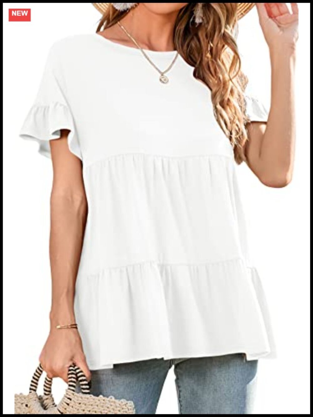 Ruffle Sleeve Peplum Babydoll Top Casual Crewneck Summer Tunic